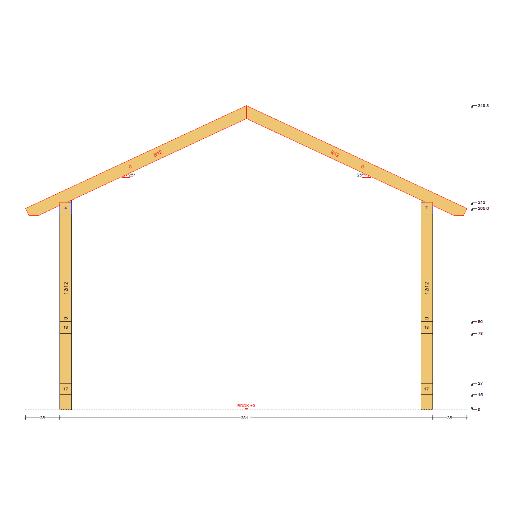 Bauplan Pavillon 6-Eck 5 Querschnitt mit Bemaßung