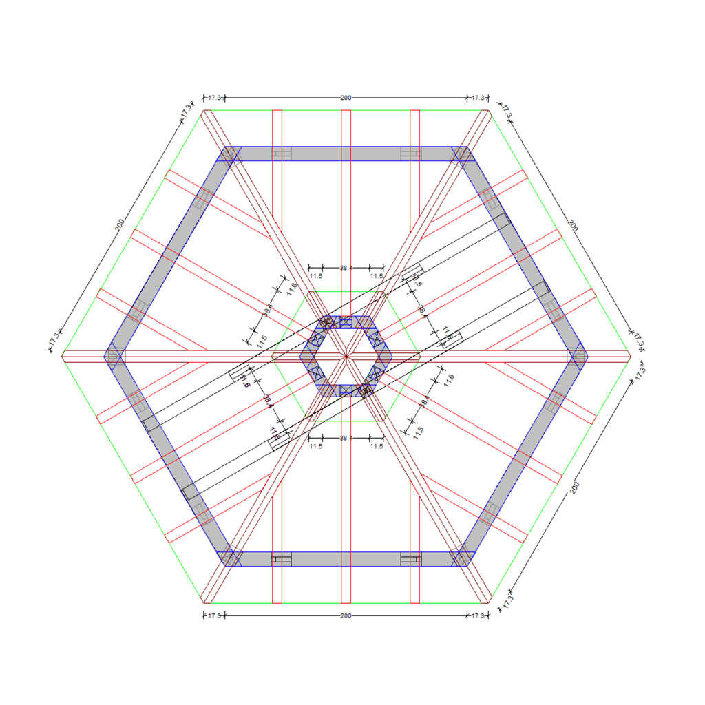 Bauplan Pavillon 6-Eck 6 Draufsicht mit Bemaßung