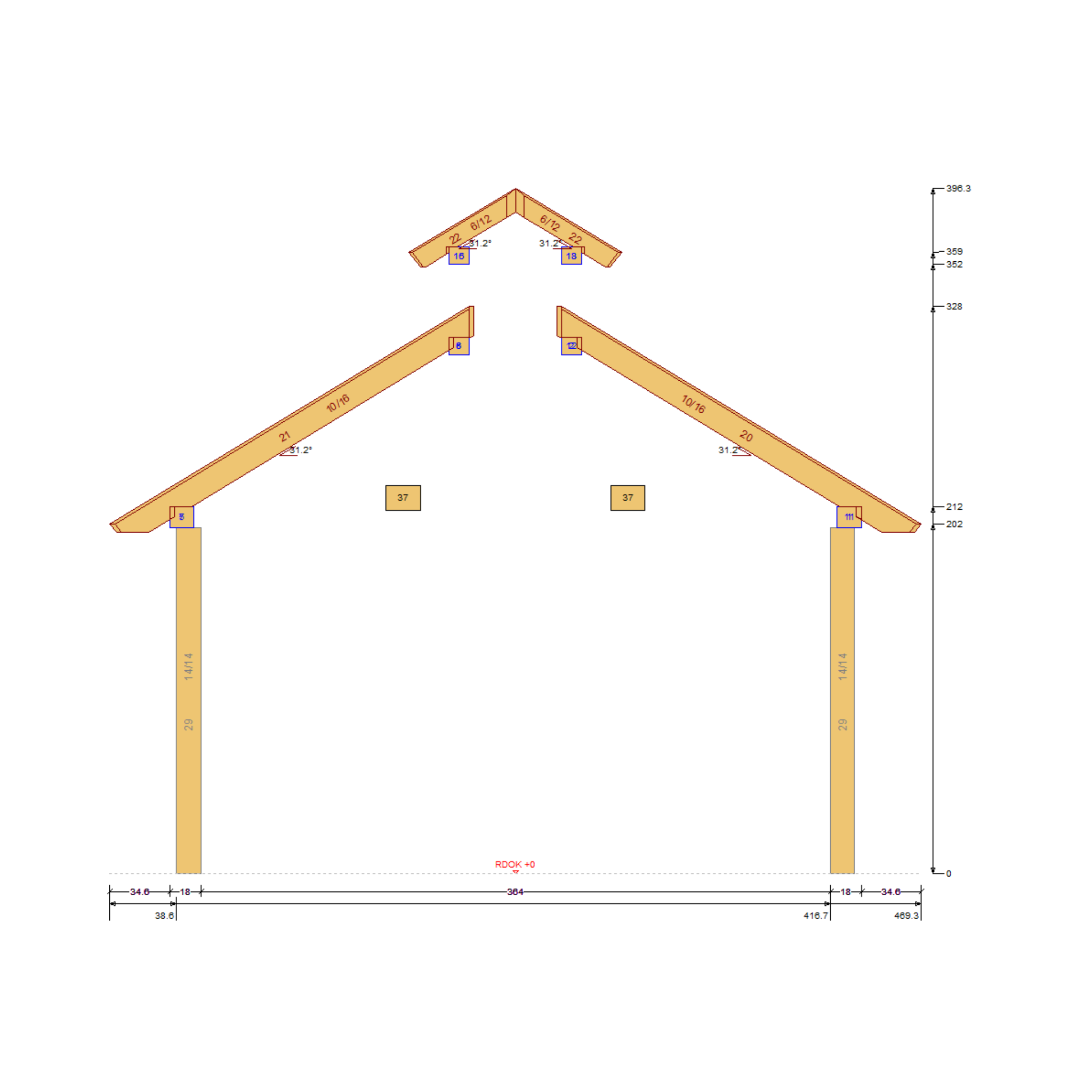 Bauplan Pavillon 6-Eck 6 Querschnitt mit Bemaßung