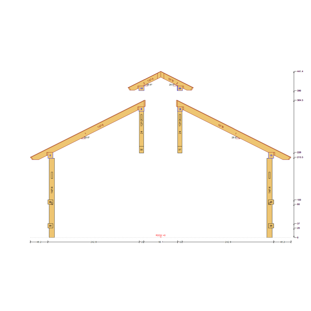 Bauplan Pavillon 6-Eck 7 Querschnitt mit Bemaßung
