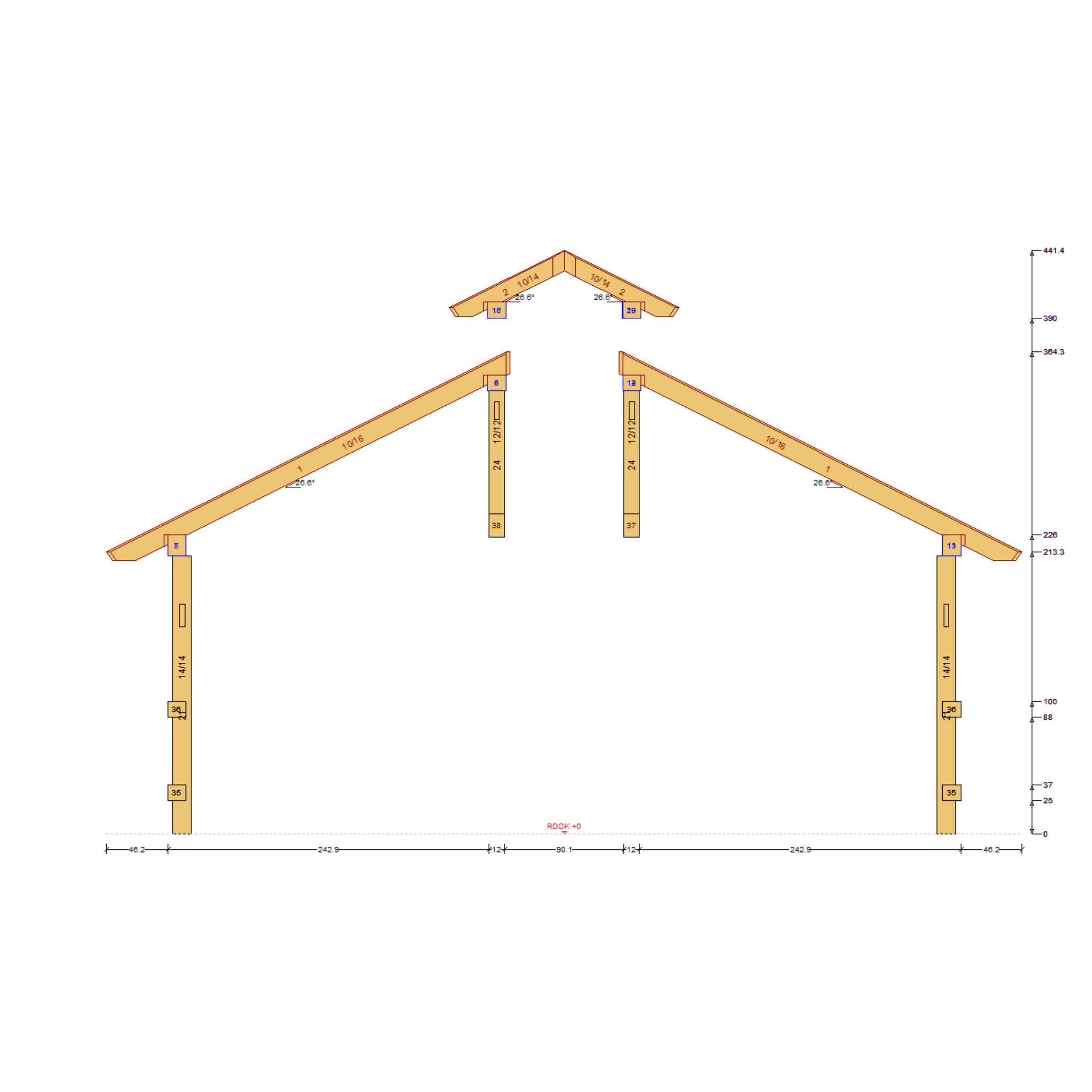 Bauplan Pavillon 6-Eck 7 Querschnitt mit Bemaßung