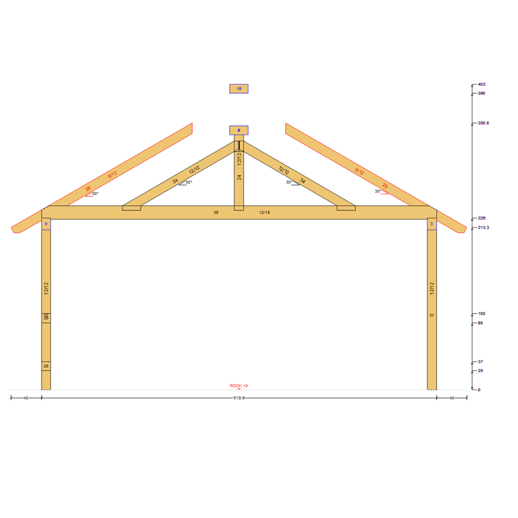 Bauplan Pavillon 6-Eck 7 Seitenansicht mit Bemaßung