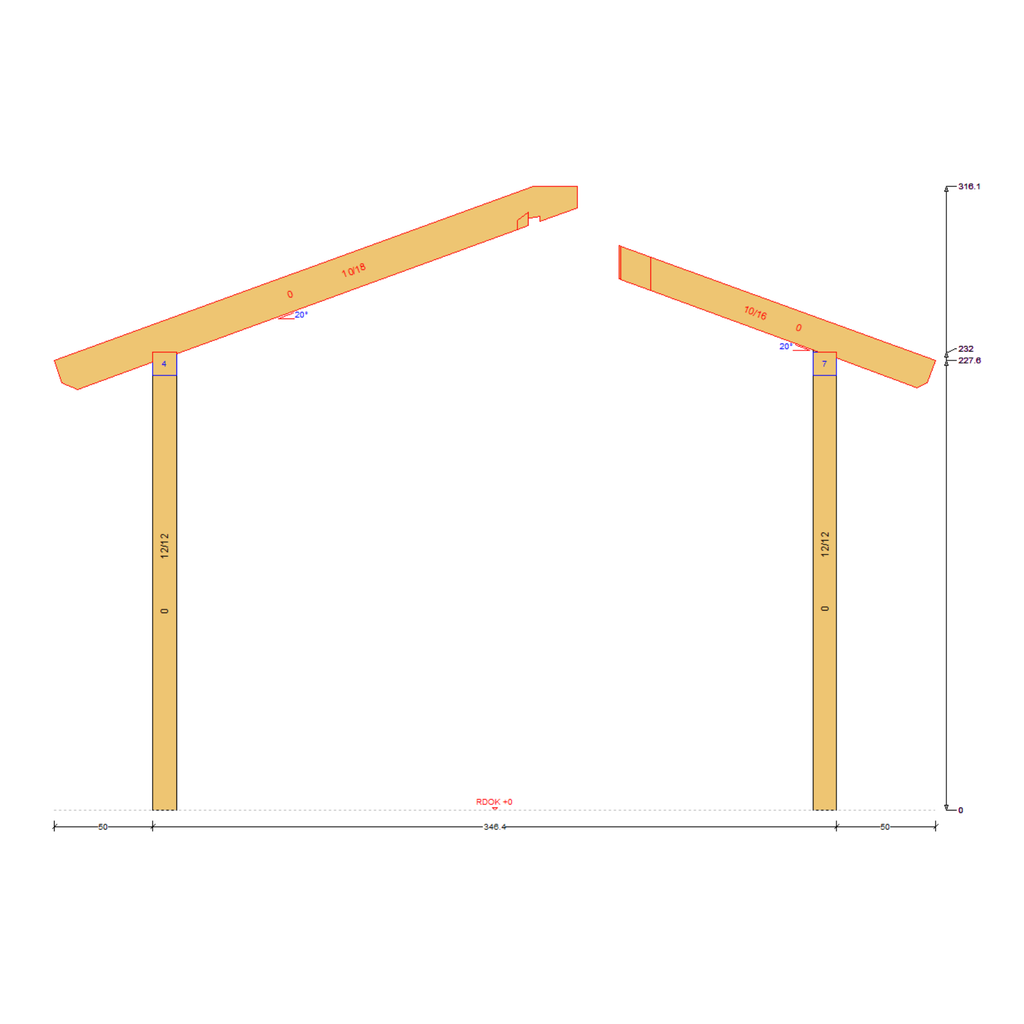 Bauplan Pavillon 6-Eck 8 Querschnitt mit Bemaßung