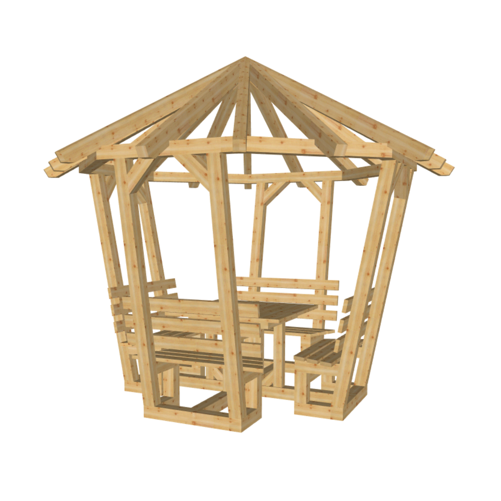 Bauplan Pavillon 8-Eck 1 3D-Ansicht schräg von vorn
