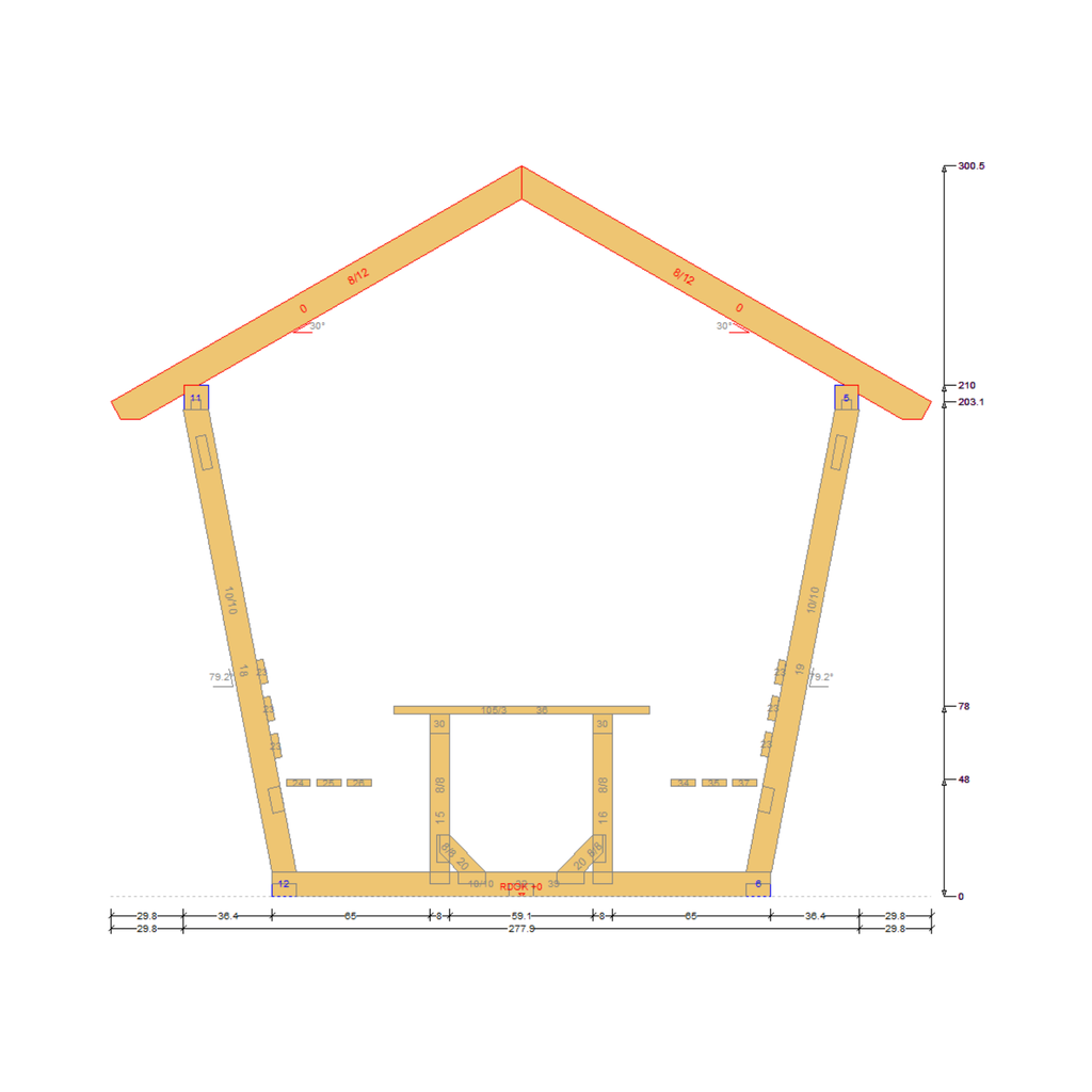 Bauplan Pavillon 8-Eck 1 Querschnitt mit Bemaßung