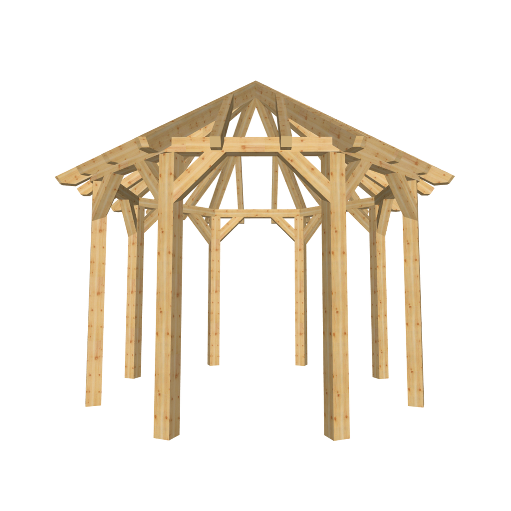Bauplan Pavillon 8-Eck 2 3D-Frontansicht