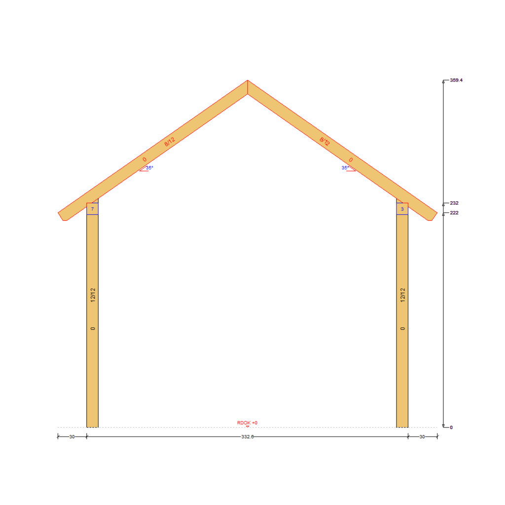 Bauplan Pavillon 8-Eck 2 Querschnitt mit Bemaßung