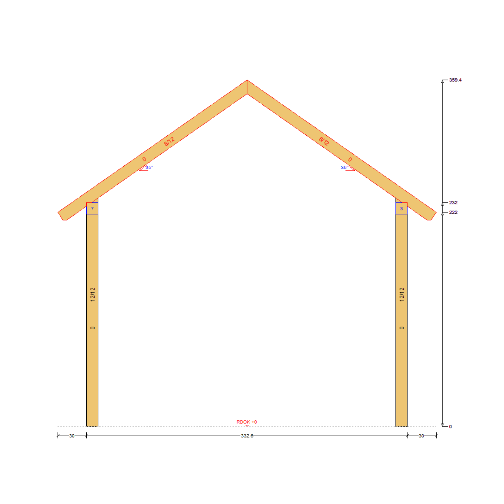 Bauplan Pavillon 8-Eck 2 Querschnitt mit Bemaßung