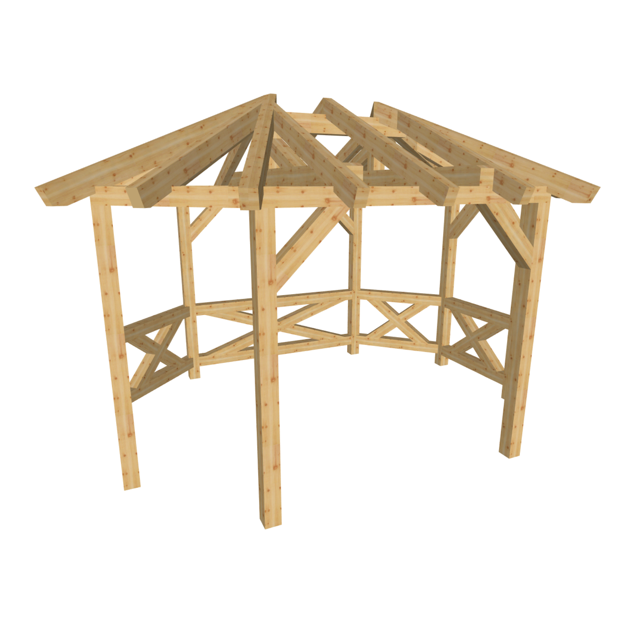 Bauplan Pavillon 8-Eck 3 3D-Ansicht schräg von vorn