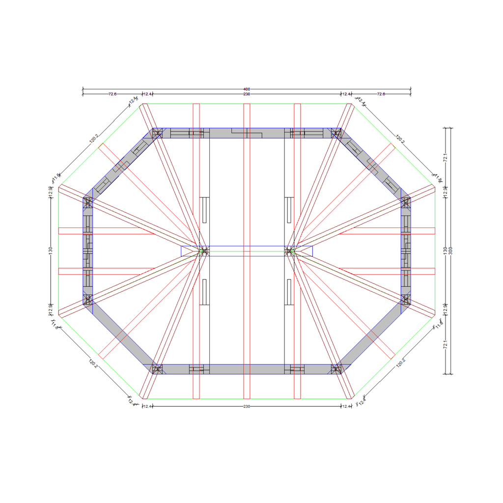 Bauplan Pavillon 8-Eck 3 Draufsicht mit Bemaßung