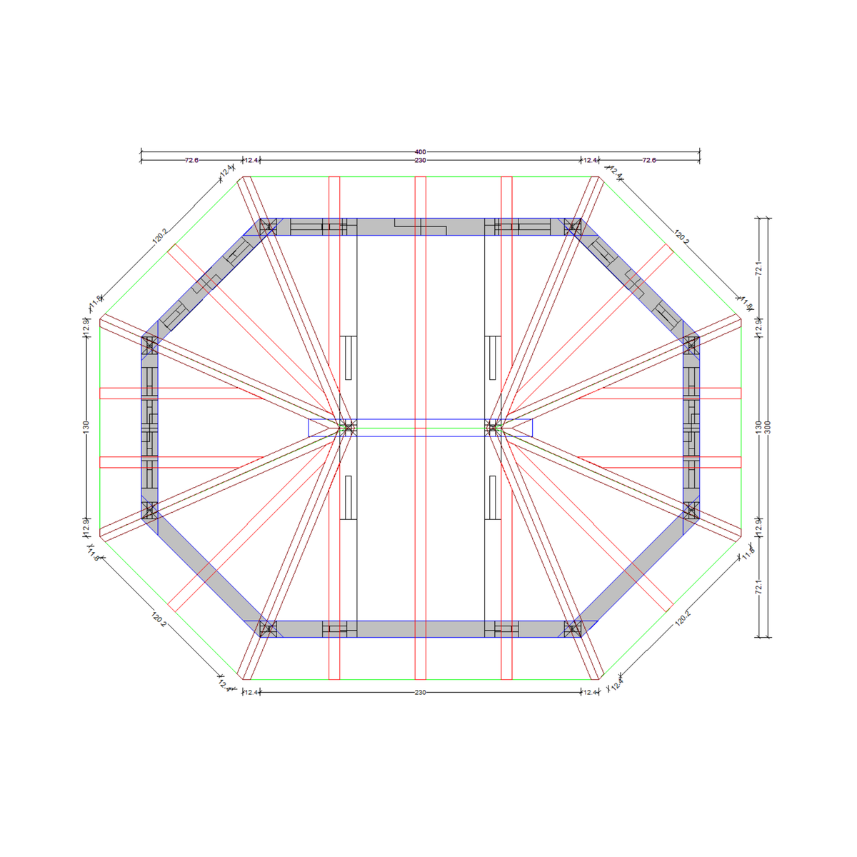 Bauplan Pavillon 8-Eck 3 Draufsicht mit Bemaßung