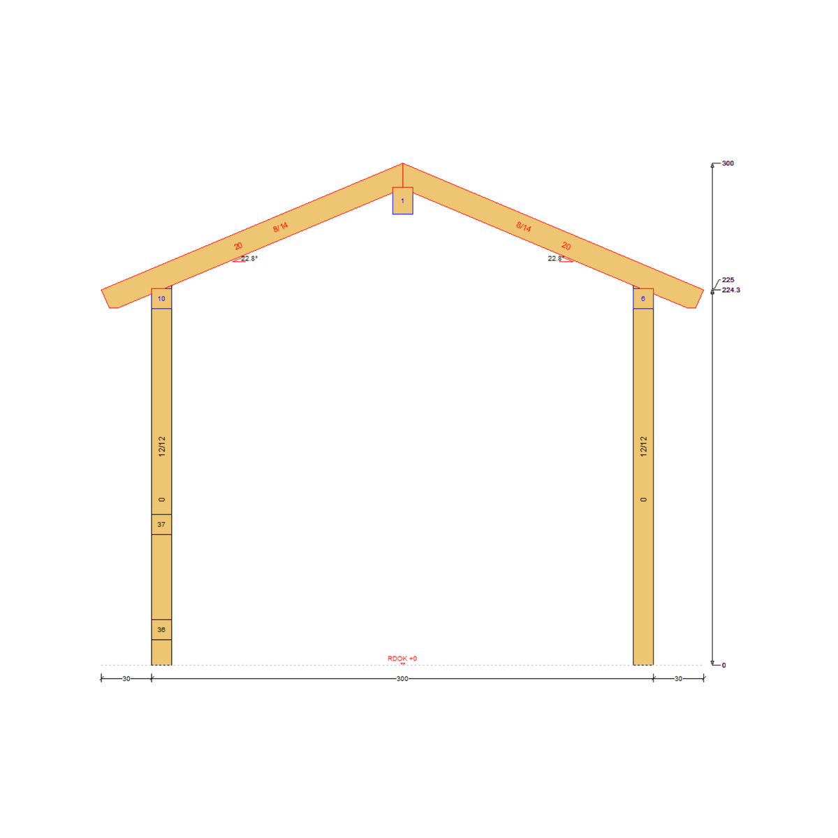 Bauplan Pavillon 8-Eck 3 Querschnitt mit Bemaßung