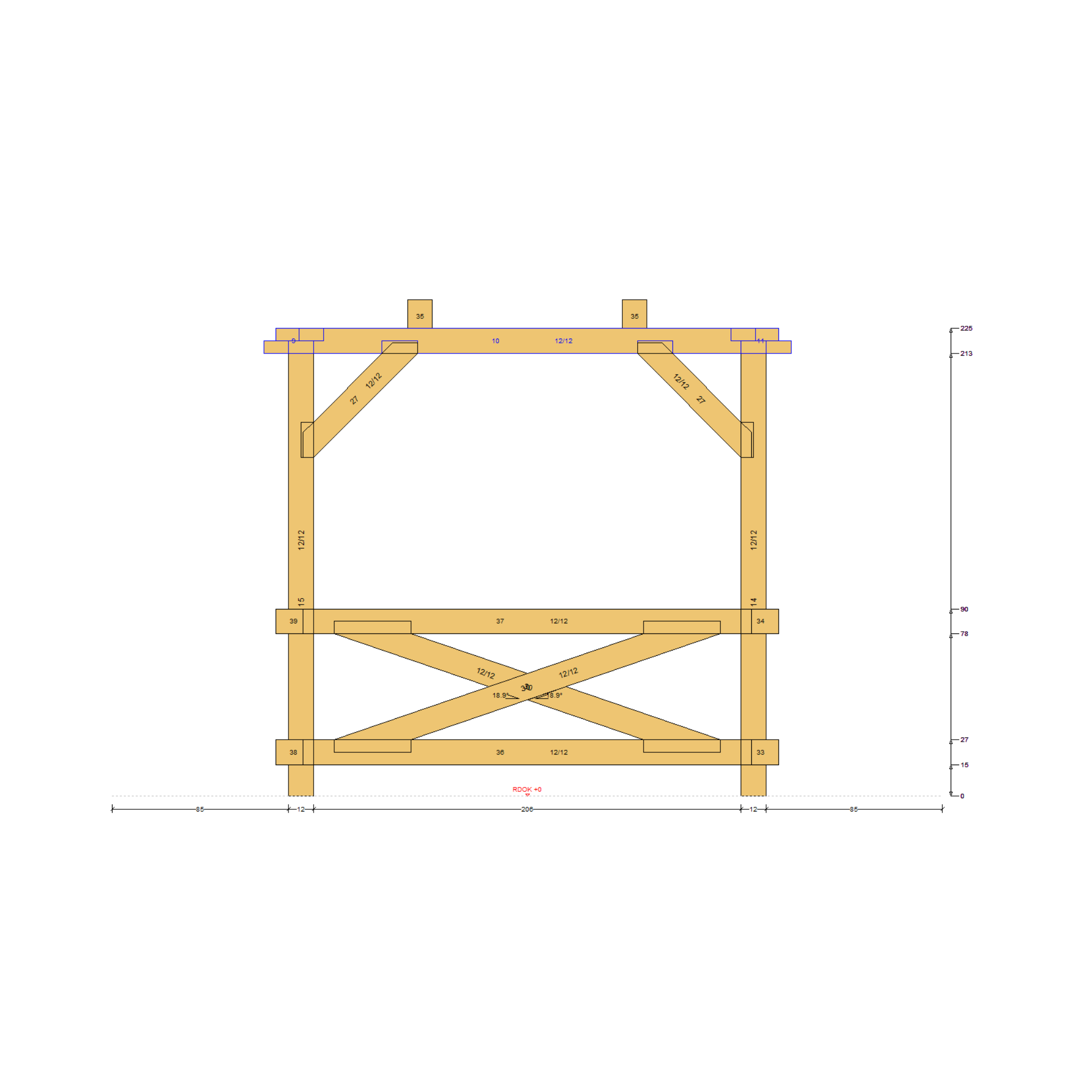 Bauplan Pavillon 8-Eck 3 Seitenansicht mit Bemaßung