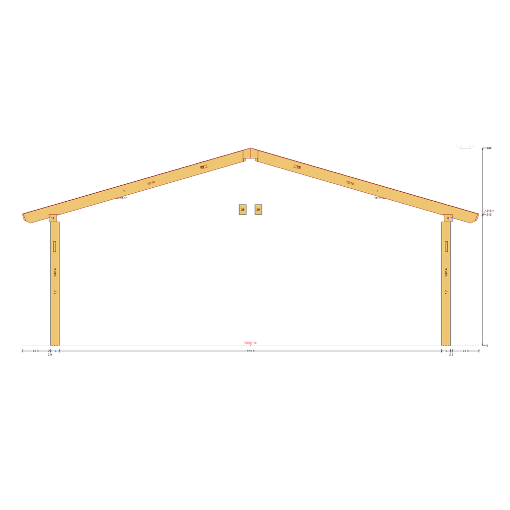 Bauplan Pavillon 8-Eck 4 Querschnitt mit Bemaßung