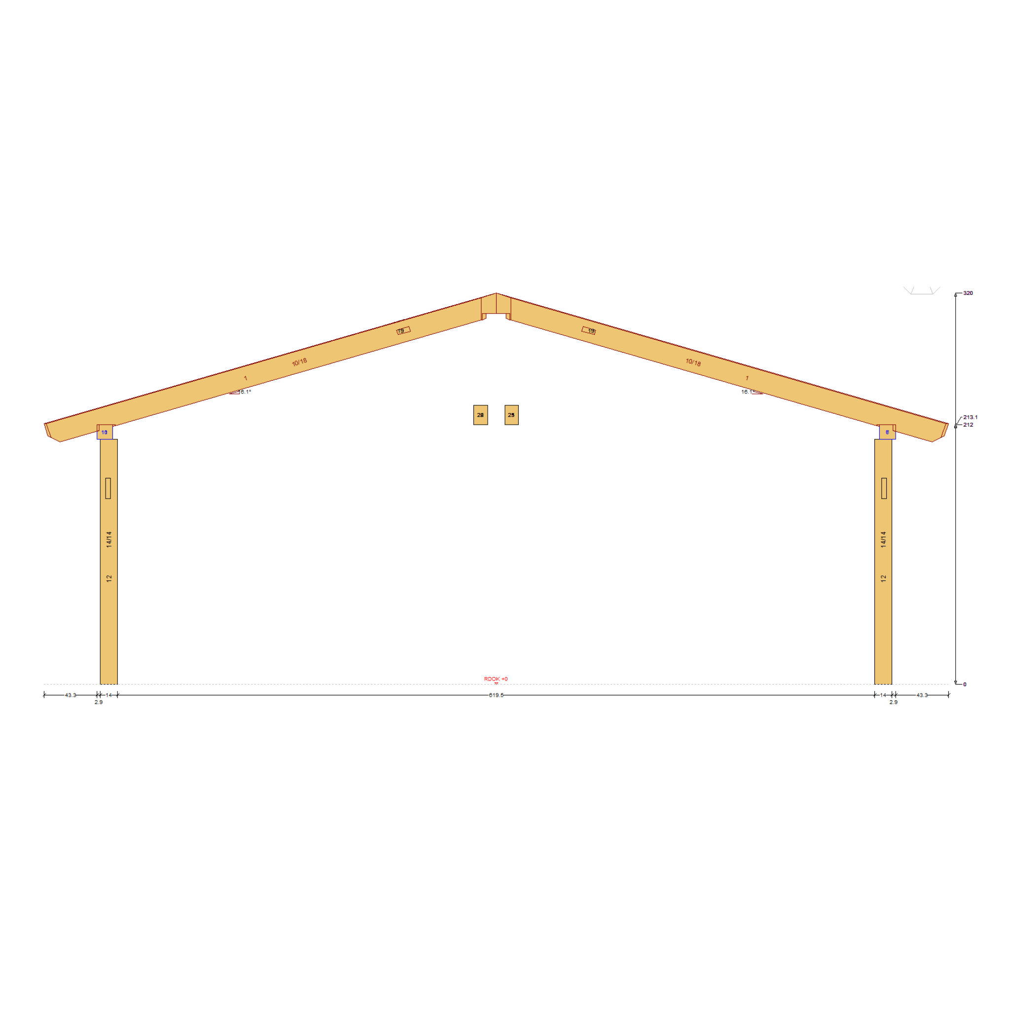 Bauplan Pavillon 8-Eck 4 Querschnitt mit Bemaßung