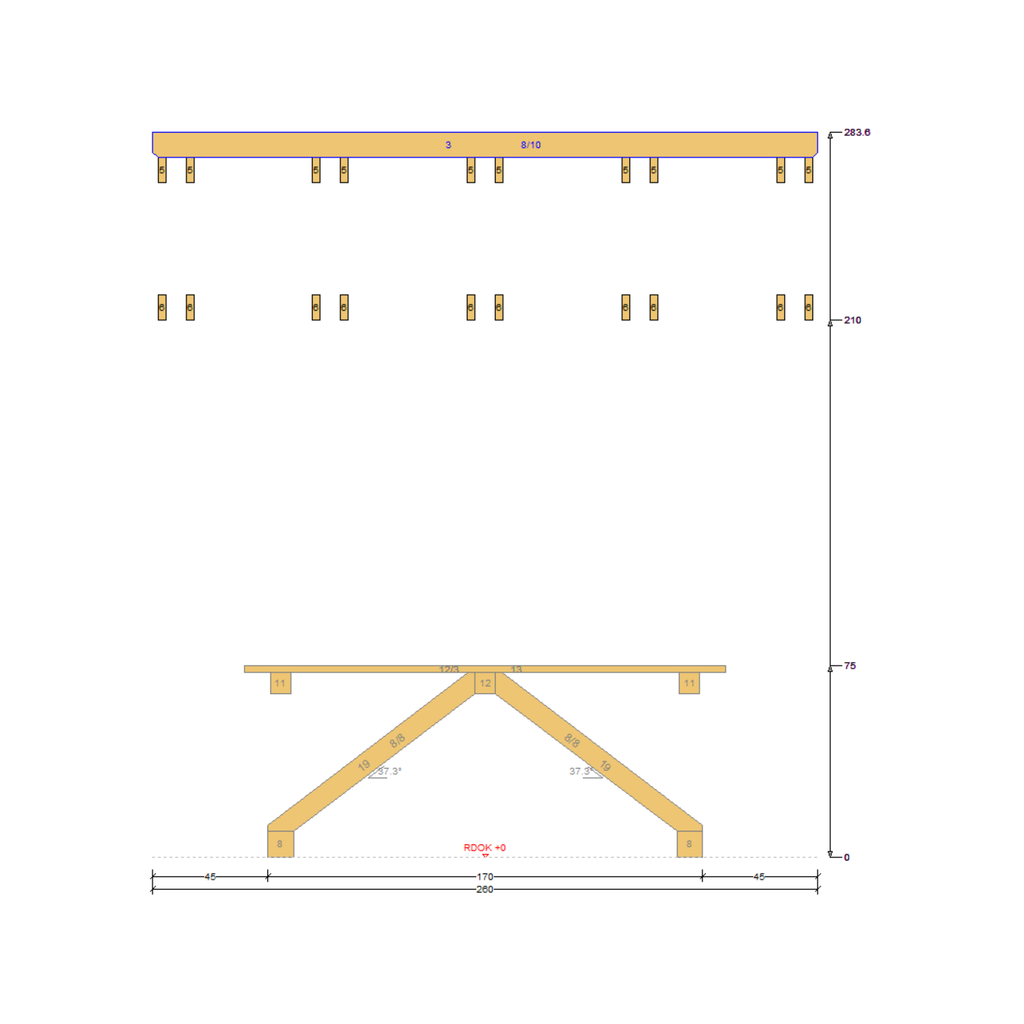 Bauplan Spielhaus 2 Seitenansicht mit Bemaßung
