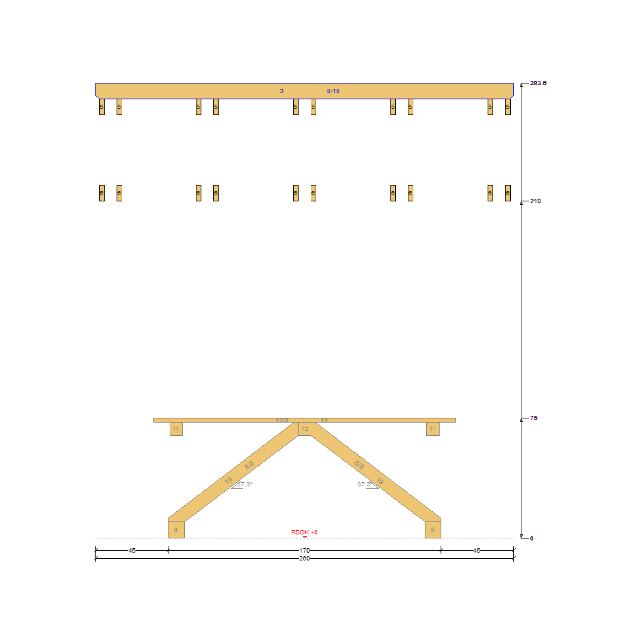 Bauplan Spielhaus 2 Seitenansicht mit Bemaßung