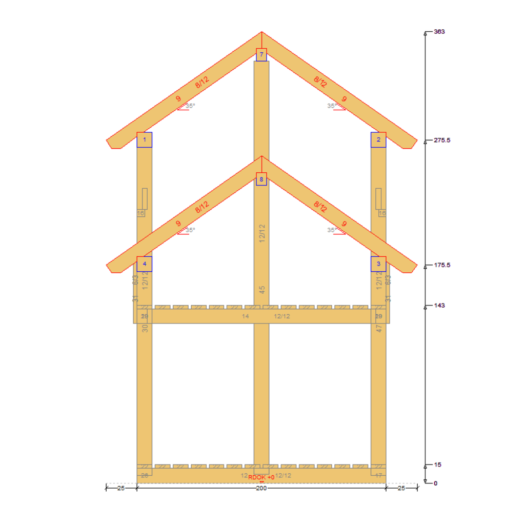 Bauplan Spielhaus 6 Seitenansicht mit Bemaßung