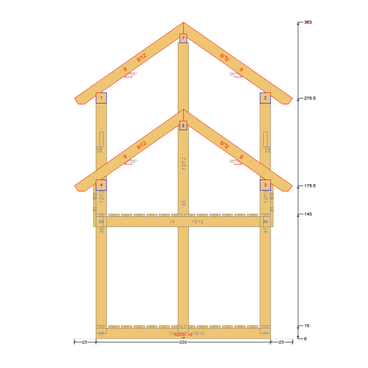 Bauplan Spielhaus 6 Seitenansicht mit Bemaßung