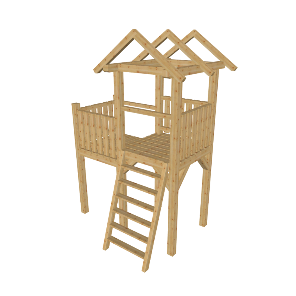 Bauplan Spielturm 1 3D-Ansicht schräg von vorn