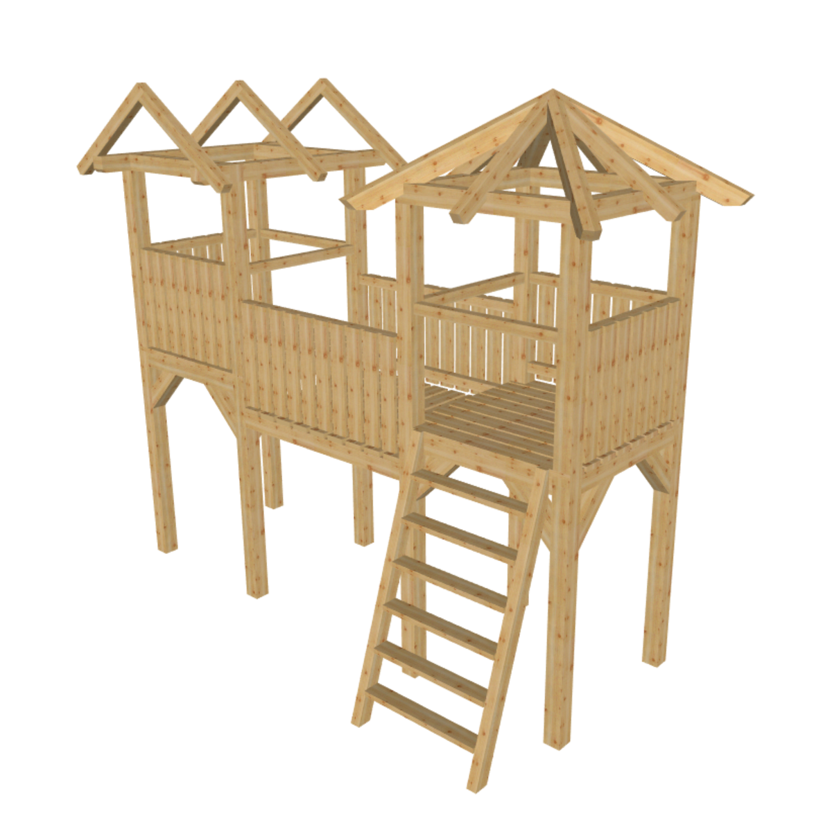 Bauplan Spielturm 2 3D-Ansicht schräg von vorn
