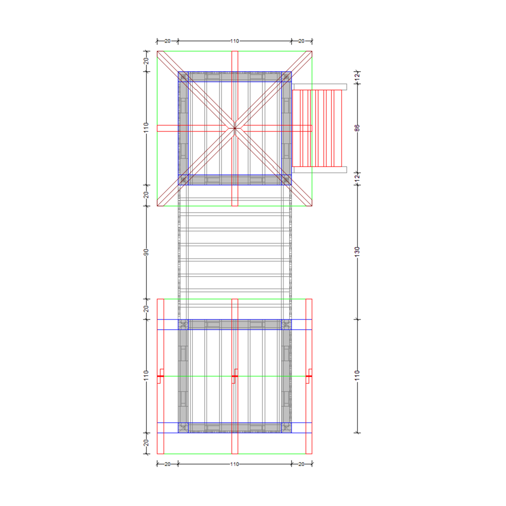 Bauplan Spielturm 2 Draufsicht mit Bemaßung