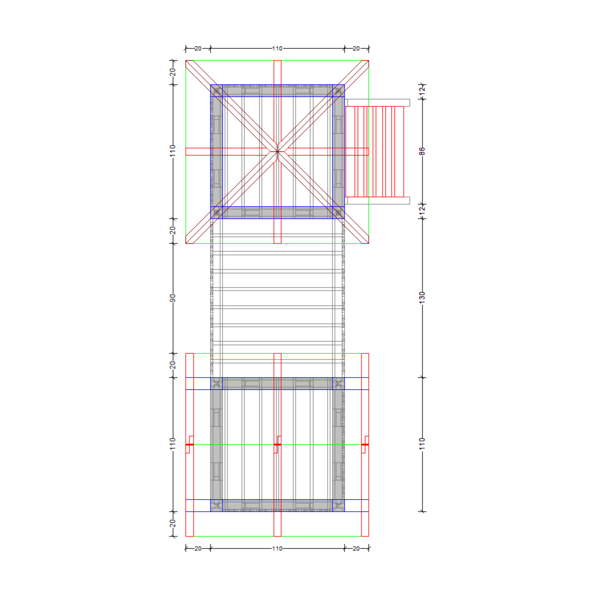 Bauplan Spielturm 2 Draufsicht mit Bemaßung
