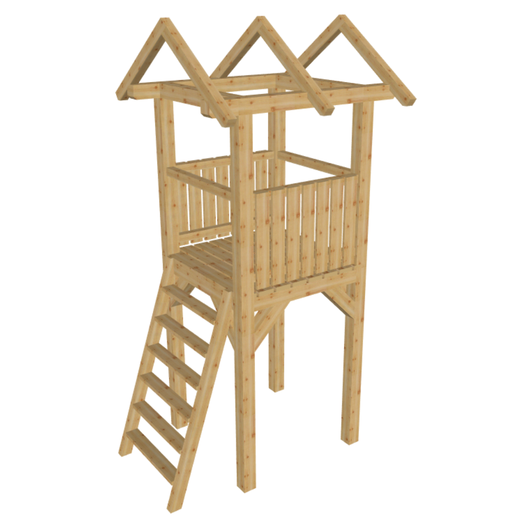 Bauplan Spielturm 4 3D-Ansicht schräg von vorn