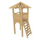 Bauplan Spielturm 5 3D-Ansicht schräg von vorn