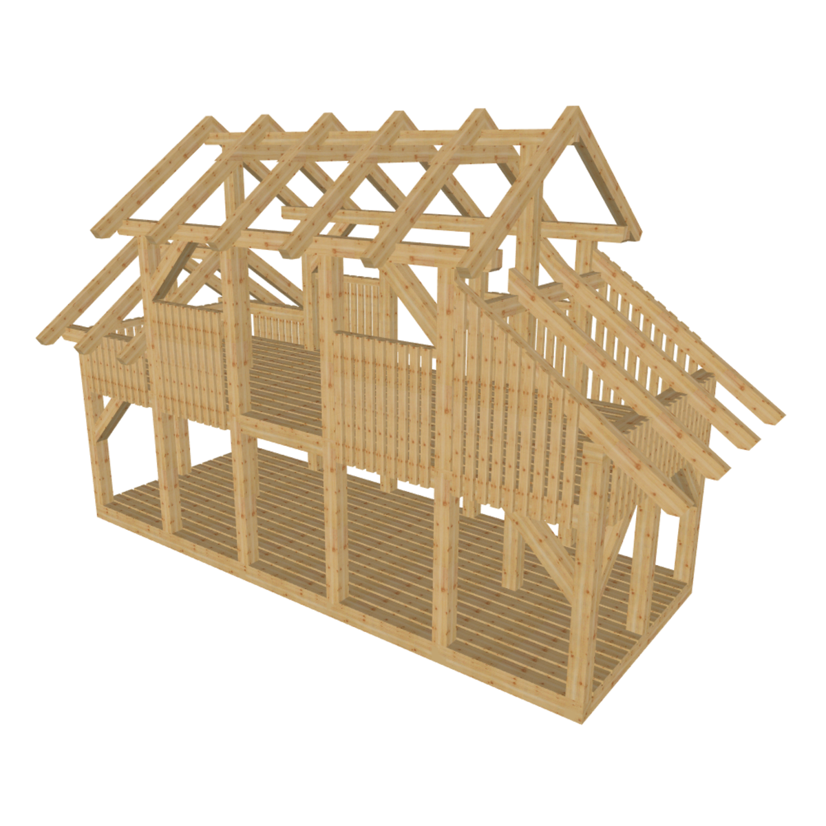 Bauplan Spielturm 6 3D-Ansicht schräg von vorn