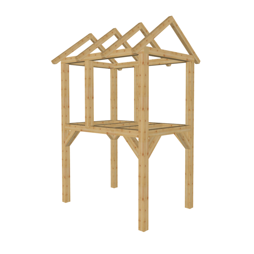 Bauplan Spielturm 7 3D-Ansicht schräg von vorn