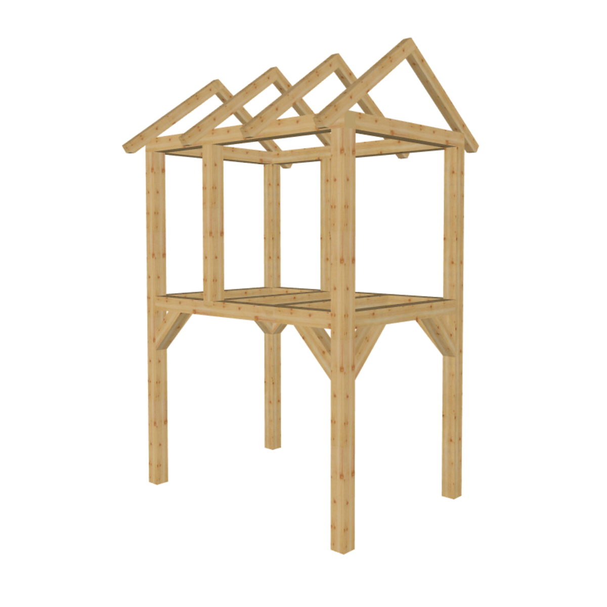 Bauplan Spielturm 7 3D-Ansicht schräg von vorn