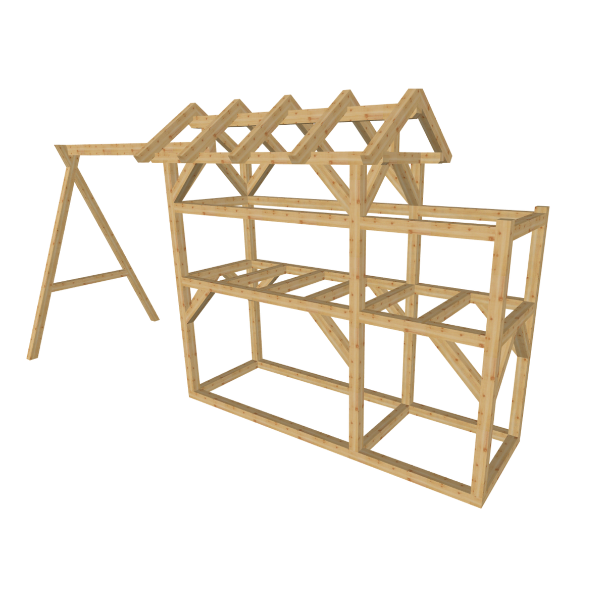 Bauplan Spielturm 8 3D-Ansicht schräg von vorn
