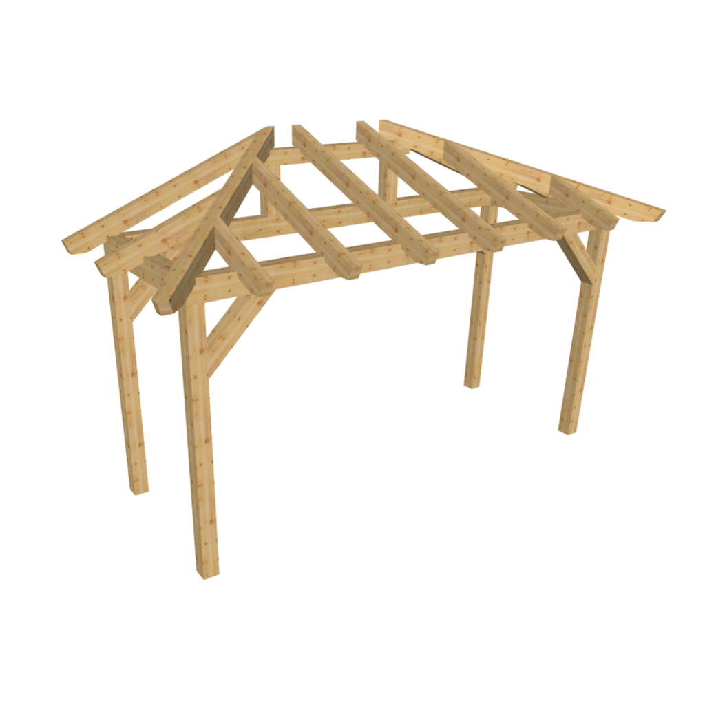 Bauplan Vordach-Walmdach 11 3D-Ansicht schräg von vorn