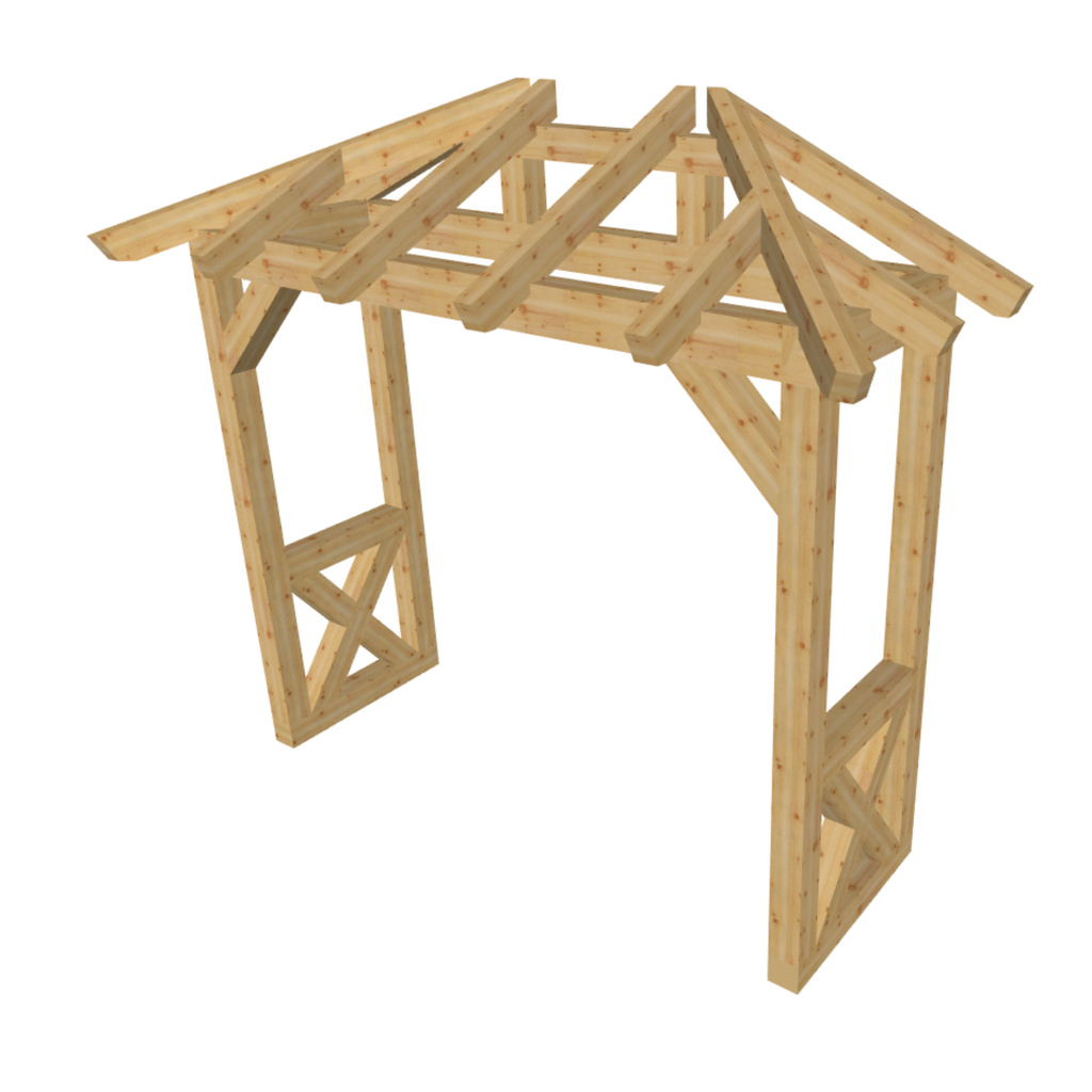 Bauplan Vordach-Walmdach 12 3D-Ansicht schräg von vorn