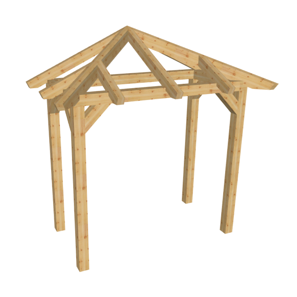 Bauplan Vordach-Walmdach 5 3D-Ansicht schräg von vorn