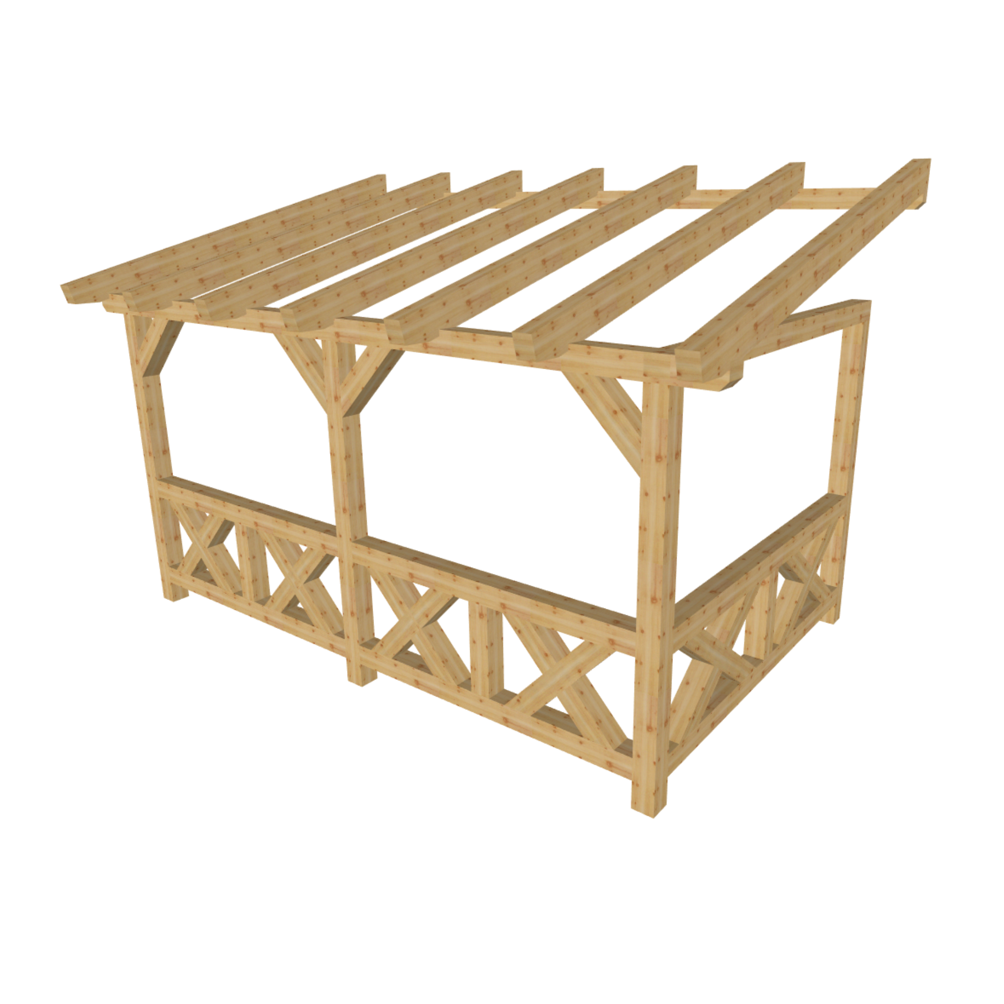 Bauplan Wand-Pergola 1 3D-Ansicht schräg von vorn