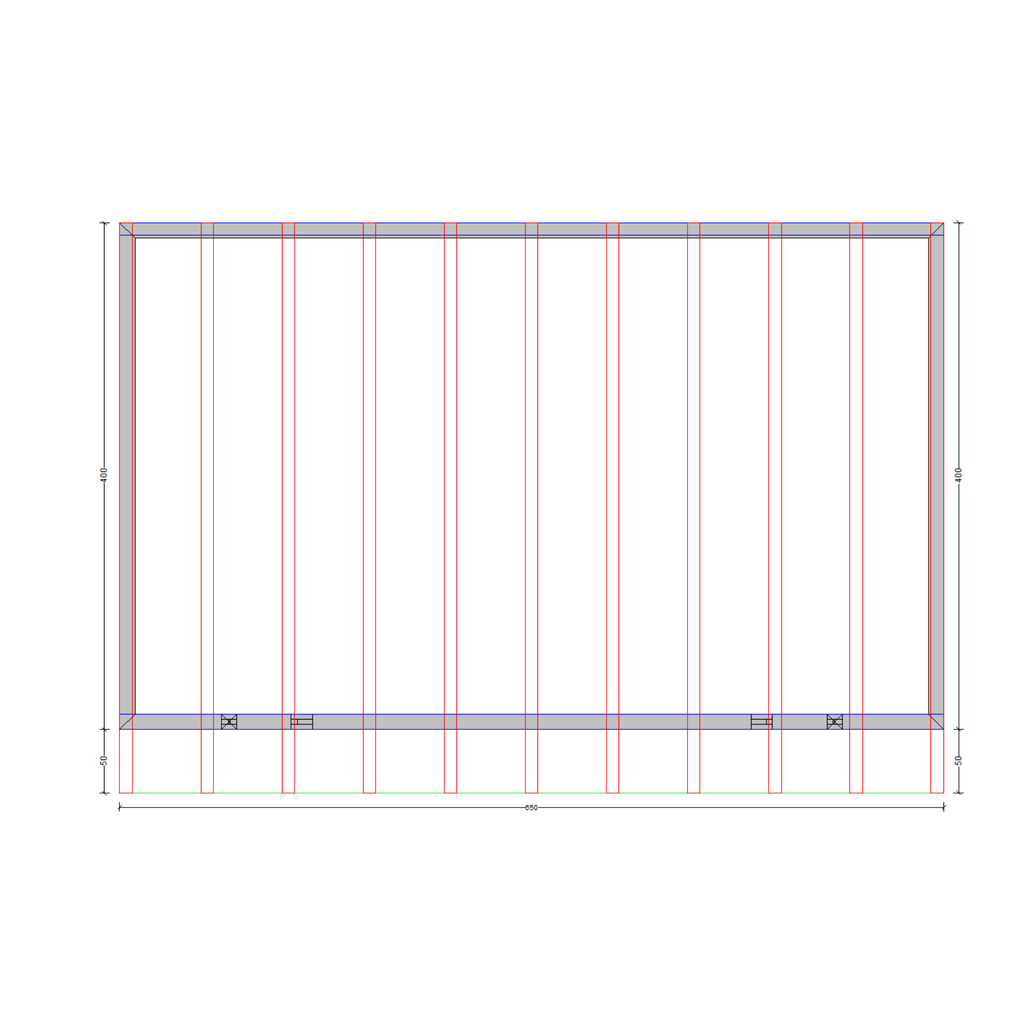 Bauplan Wand-Pergola 10 Draufsicht mit Bemaßung