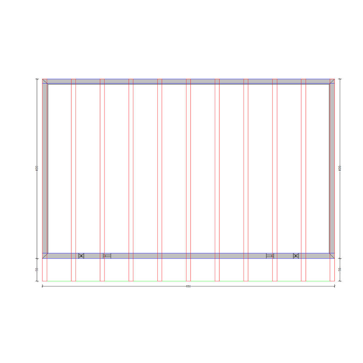 Bauplan Wand-Pergola 10 Draufsicht mit Bemaßung