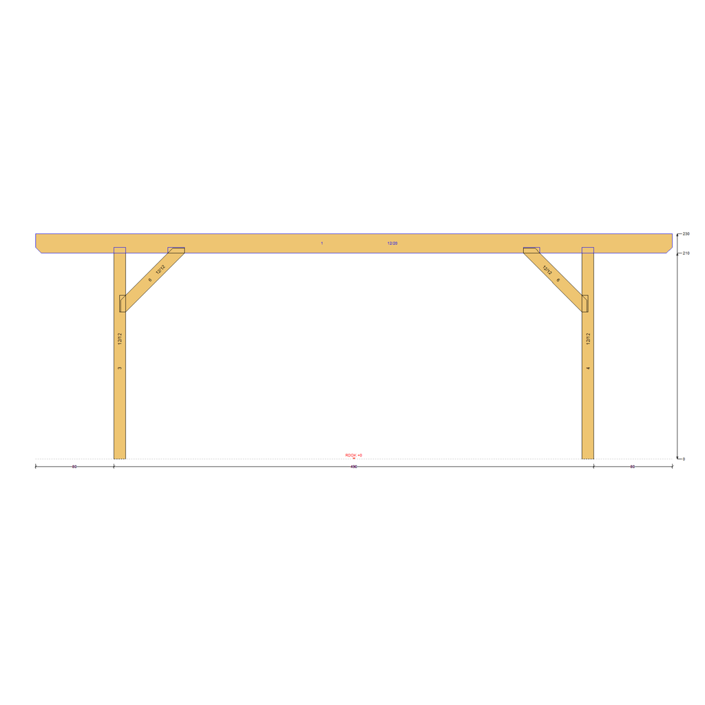 Bauplan Wand-Pergola 10 Seitenansicht mit Bemaßung