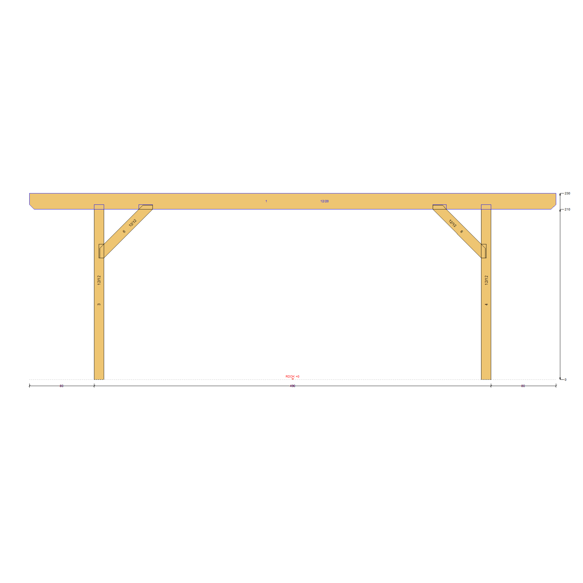 Bauplan Wand-Pergola 10 Seitenansicht mit Bemaßung