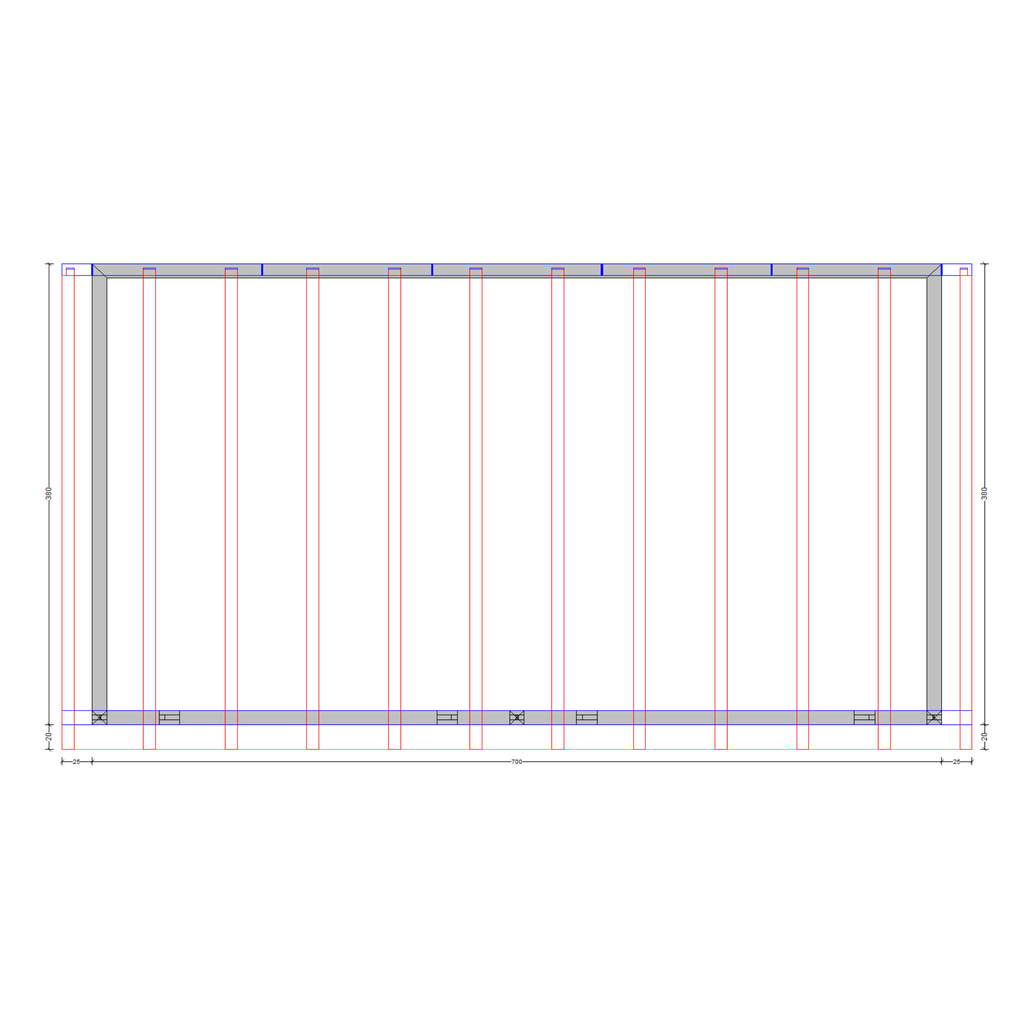 Bauplan Wand-Pergola 11 Draufsicht mit Bemaßung