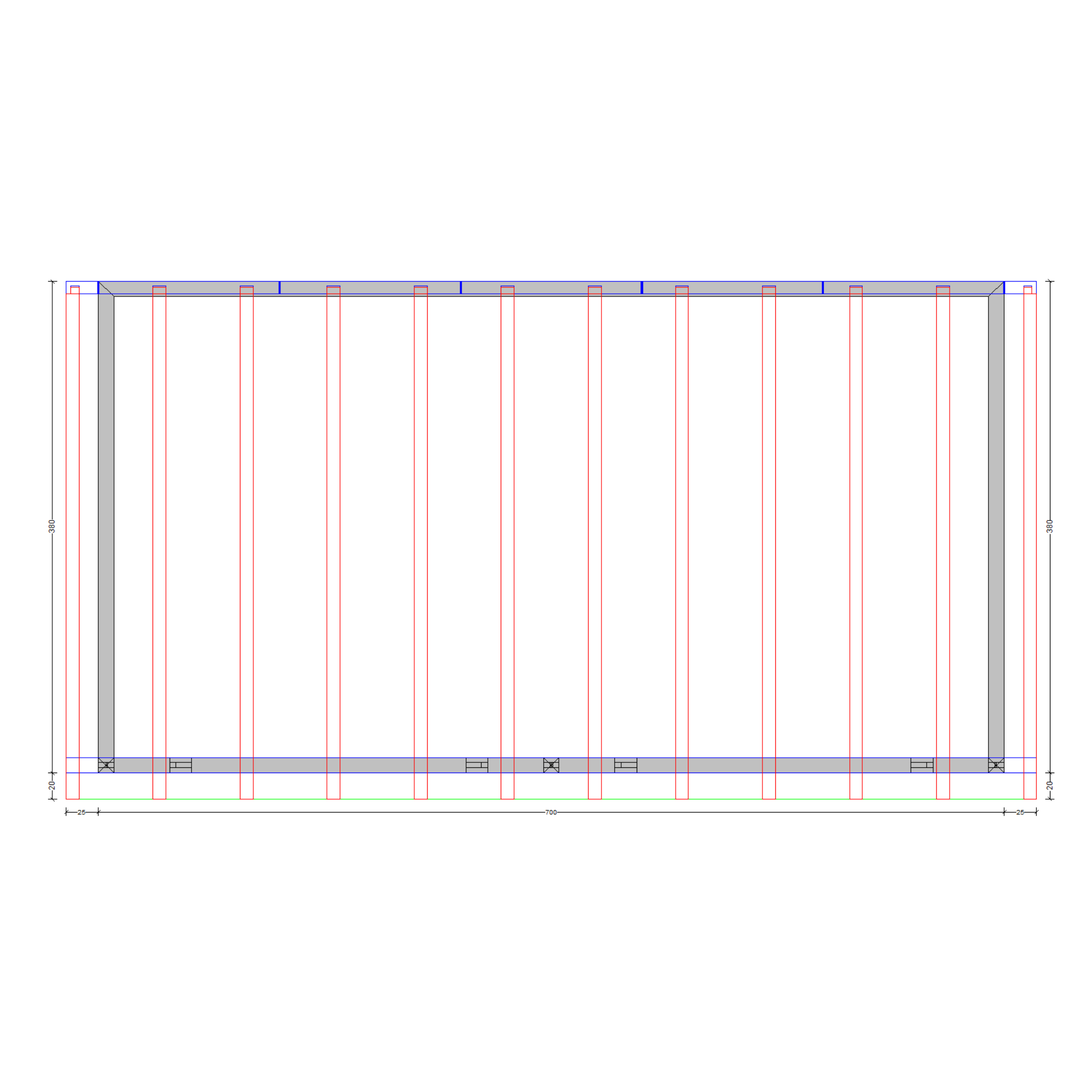 Bauplan Wand-Pergola 11 Draufsicht mit Bemaßung