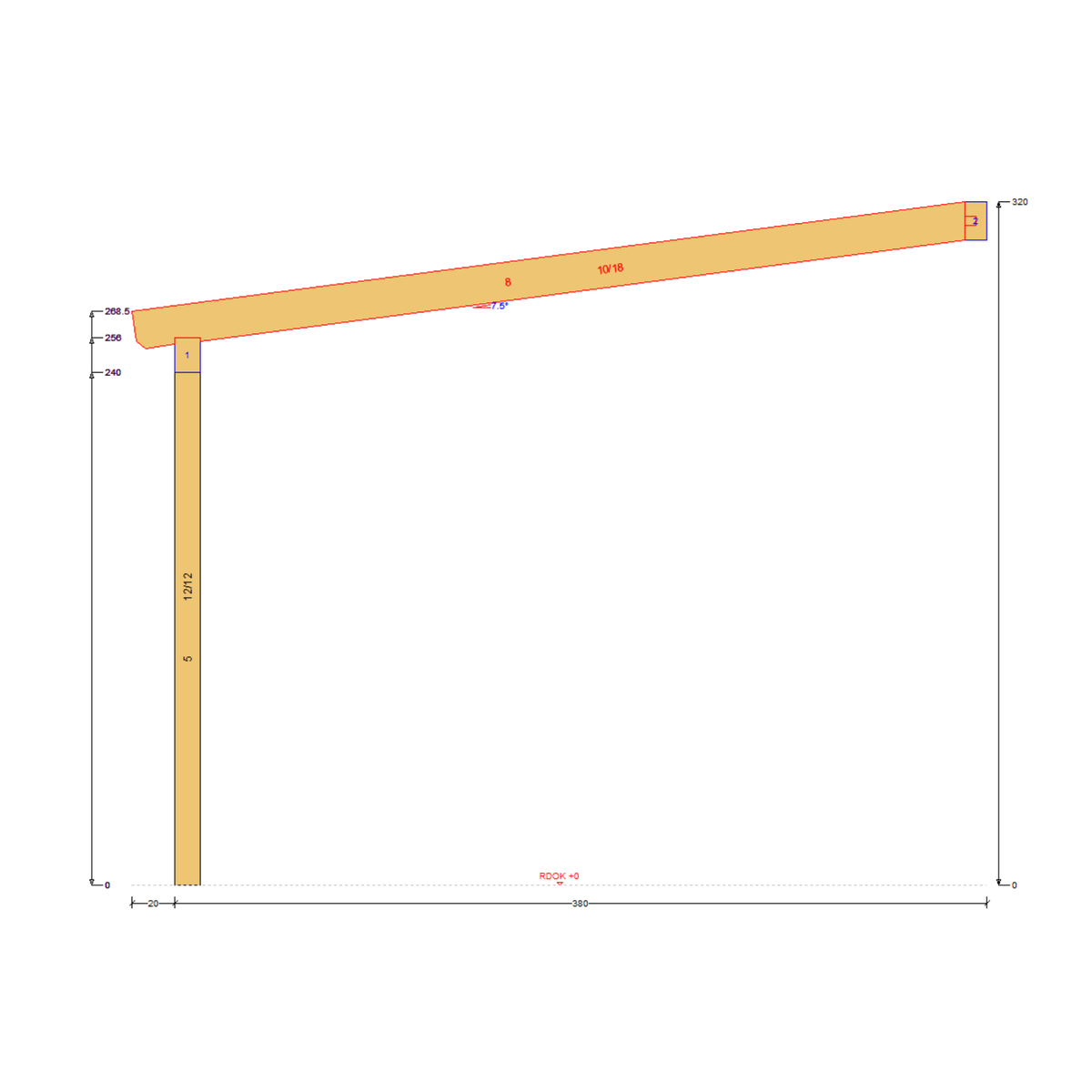 Bauplan Wand-Pergola 11 Querschnitt mit Bemaßung