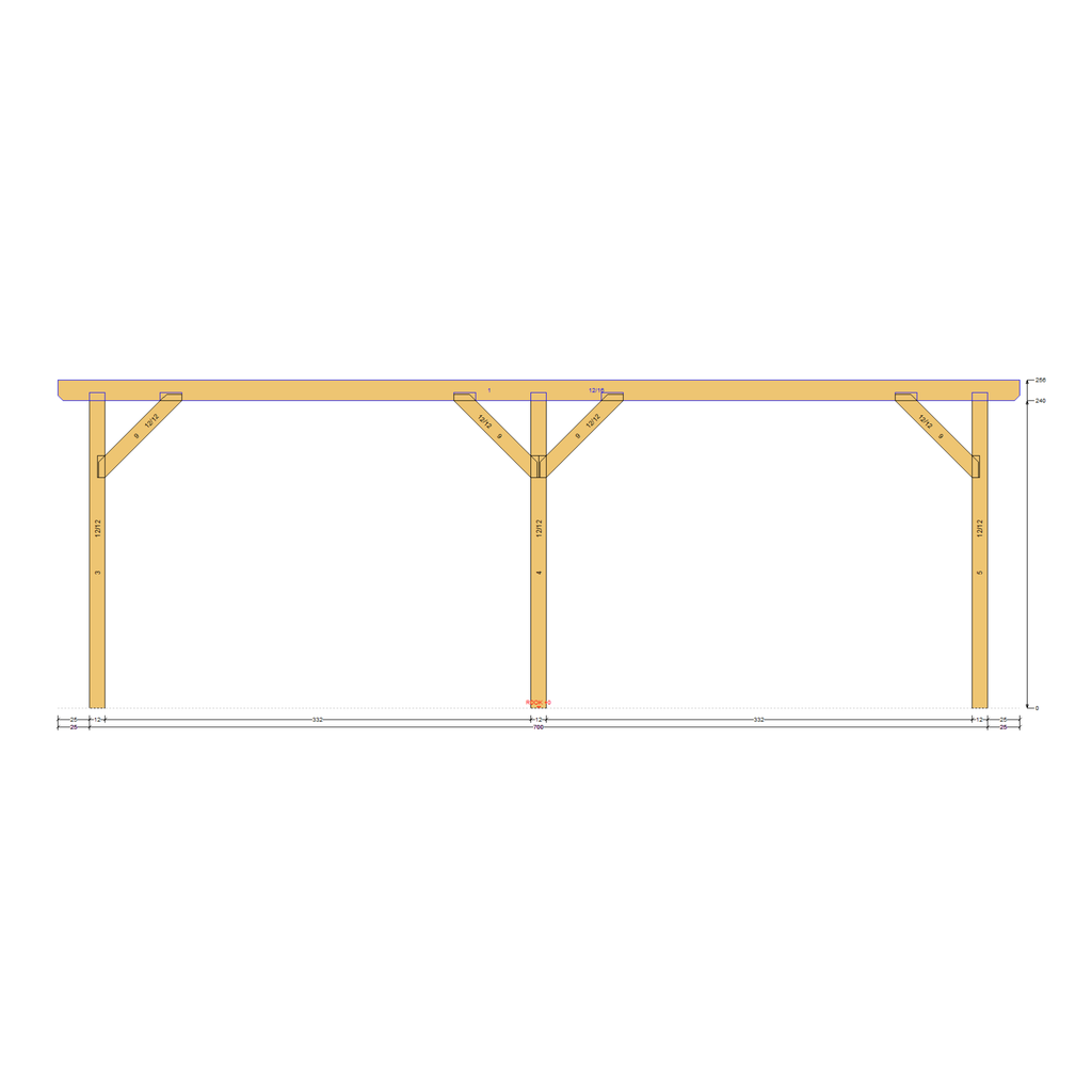 Bauplan Wand-Pergola 11 Seitenansicht mit Bemaßung