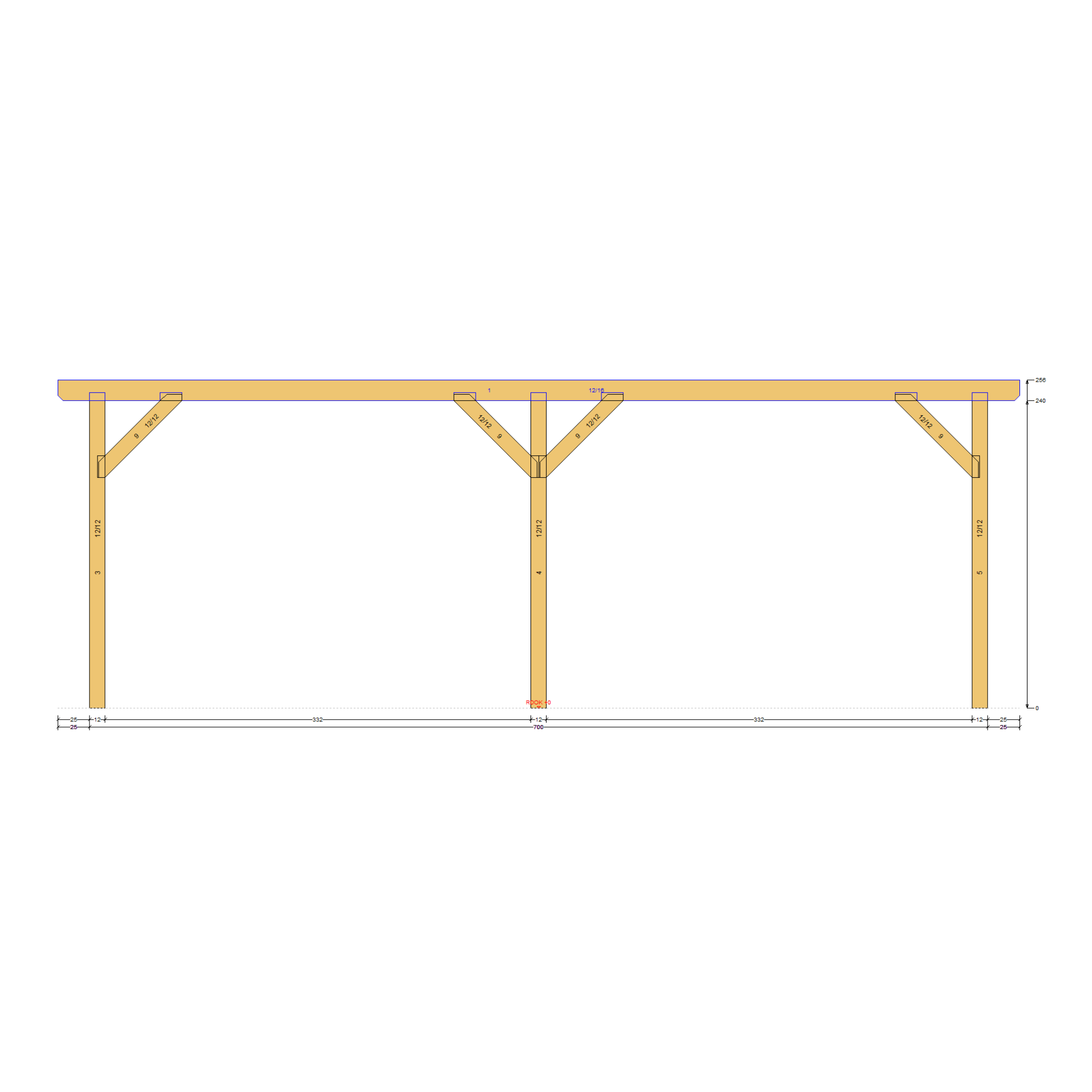 Bauplan Wand-Pergola 11 Seitenansicht mit Bemaßung