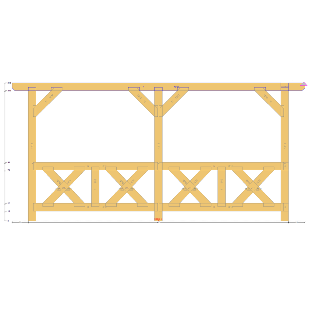 Bauplan Wand-Pergola 1 Seitenansicht mit Bemaßung