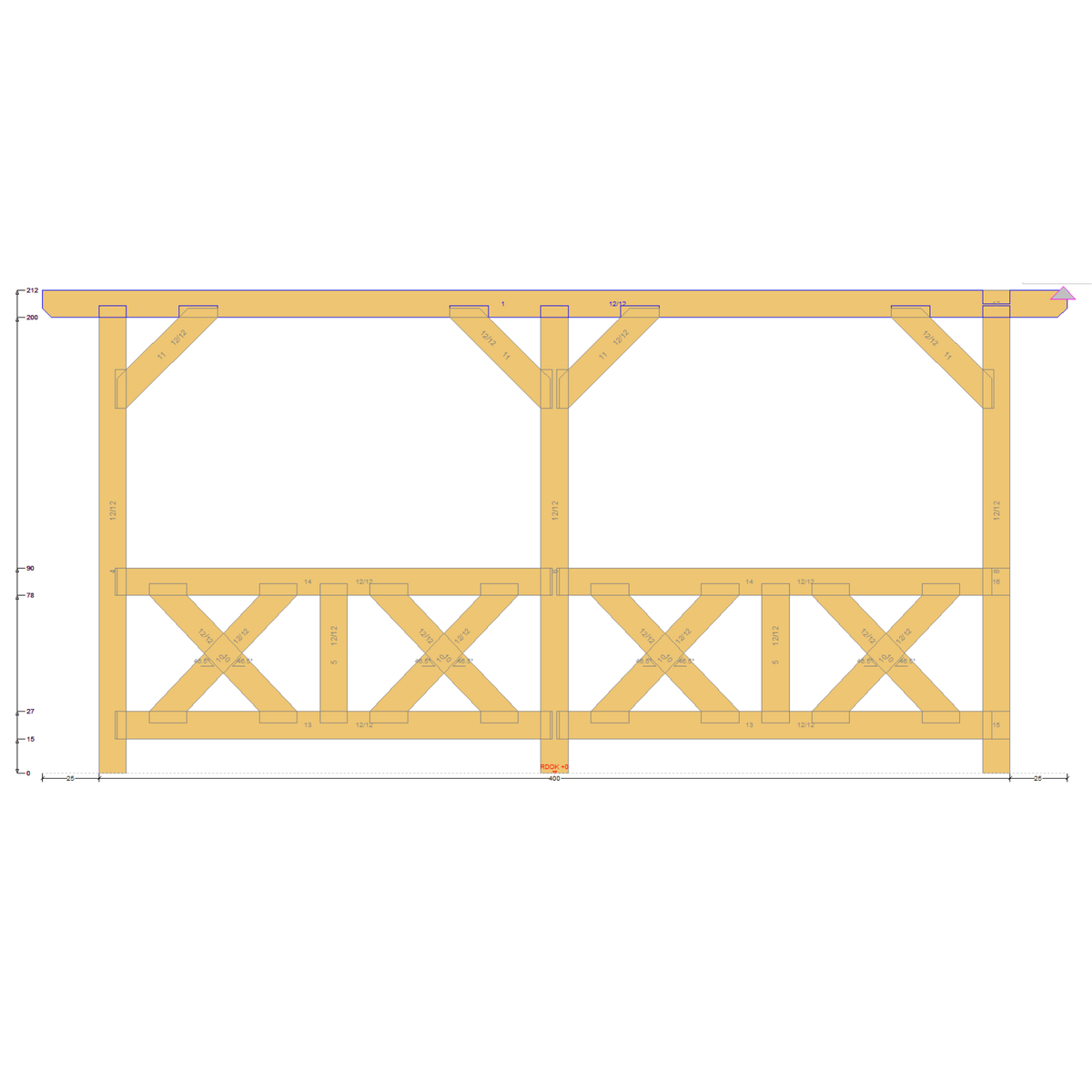 Bauplan Wand-Pergola 1 Seitenansicht mit Bemaßung