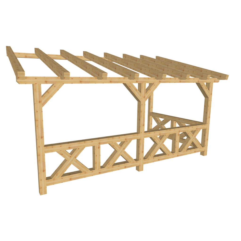 Bauplan Wand-Pergola 2 3D-Ansicht schräg von vorn