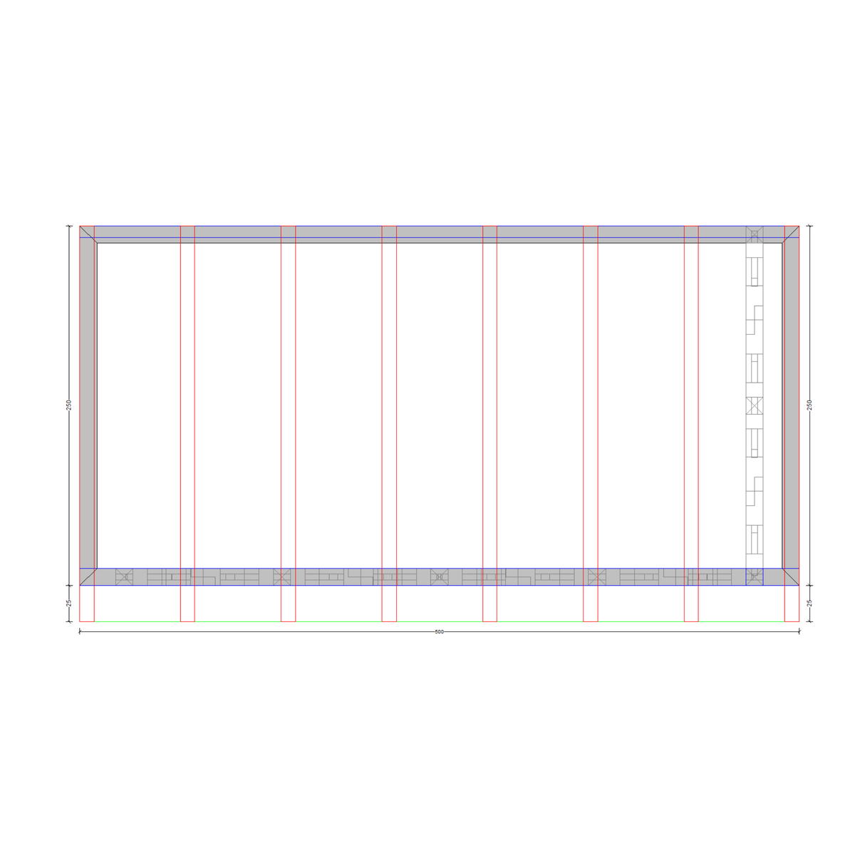 Bauplan Wand-Pergola 2 Draufsicht mit Bemaßung